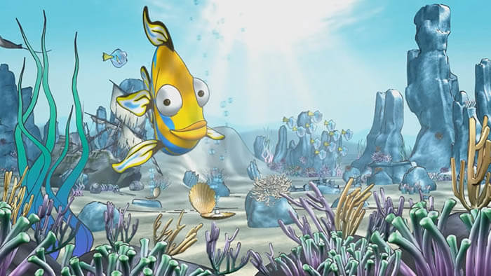 an animated fish in sea water