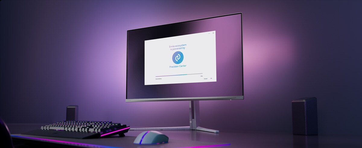Philips Evnia monitors iestatīts Precision centram