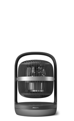 Zems melns Philips 3000 sērijas galda ventilators ar automātisku oscilāciju.