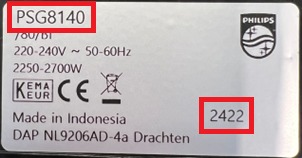 PSG8140 ierīces plāksnīte ar koda numuru 2422